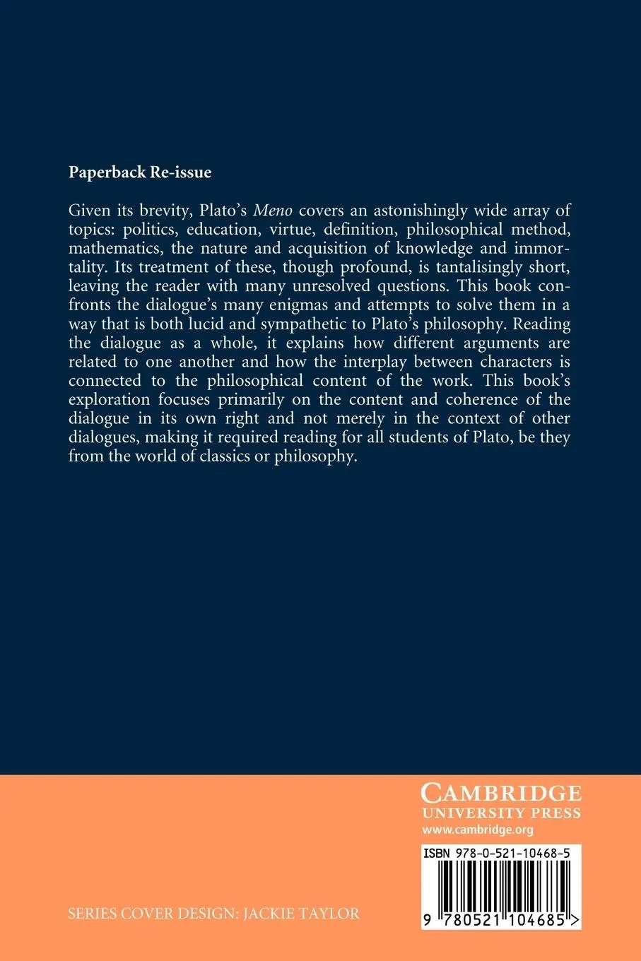 Rückseite: 9780521104685 | Plato's Meno | Dominic Scott (u. a.) | Taschenbuch | Englisch | 2008