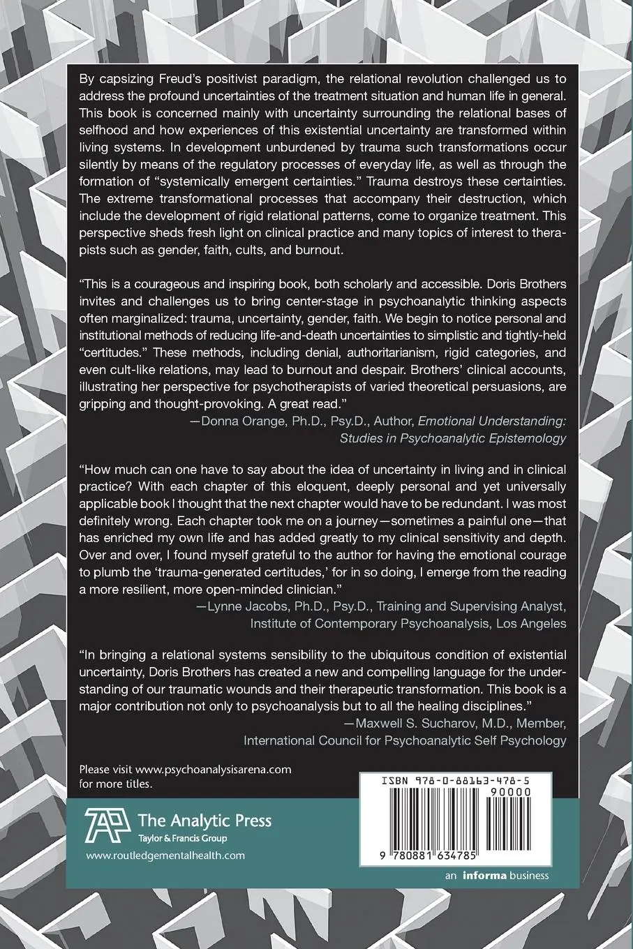 Rückseite: 9780881634785 | Toward a Psychology of Uncertainty | Trauma-Centered Psychoanalysis