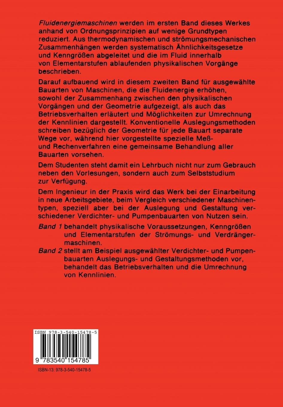 Rückseite: 9783540154785 | Fluidenergiemaschinen | W. Fister | Taschenbuch | xxii | Deutsch
