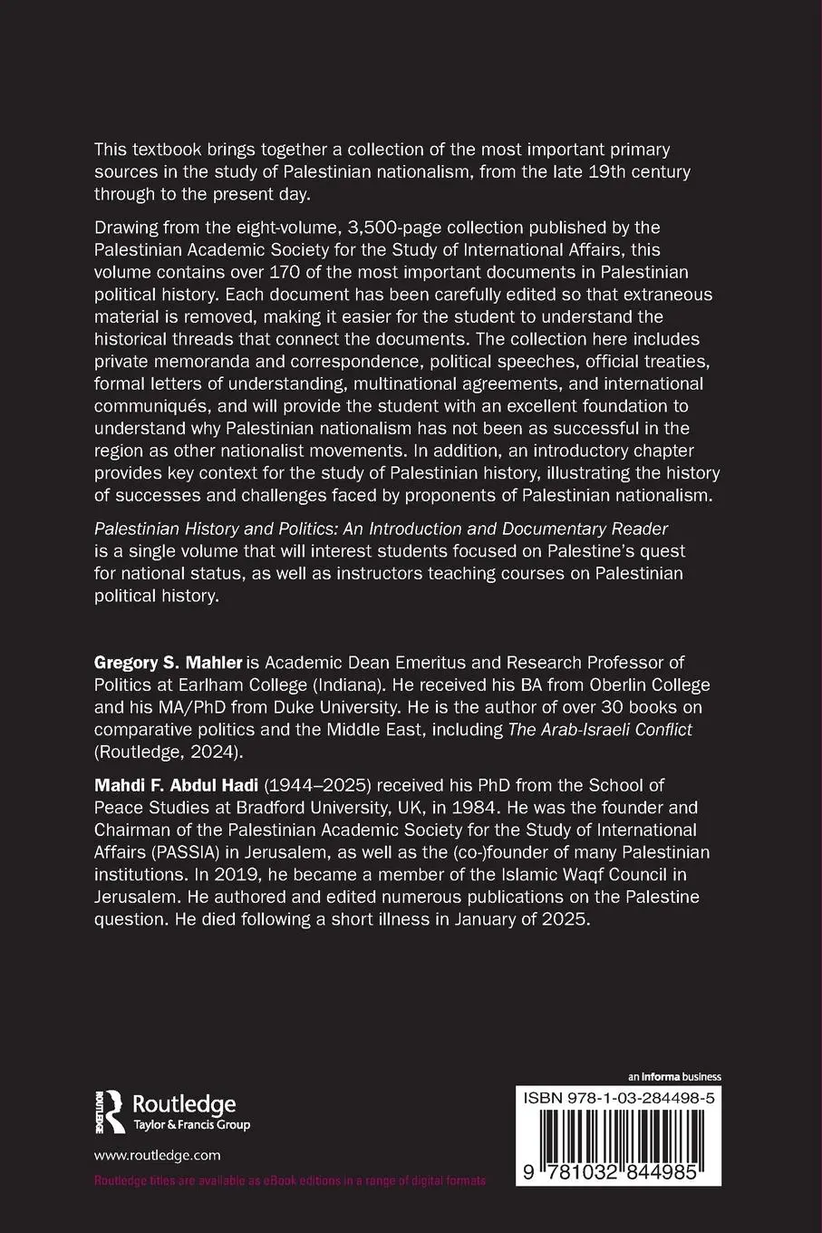 Rückseite: 9781032844985 | Palestinian History and Politics | Gregory S. Mahler (u. a.) | Buch