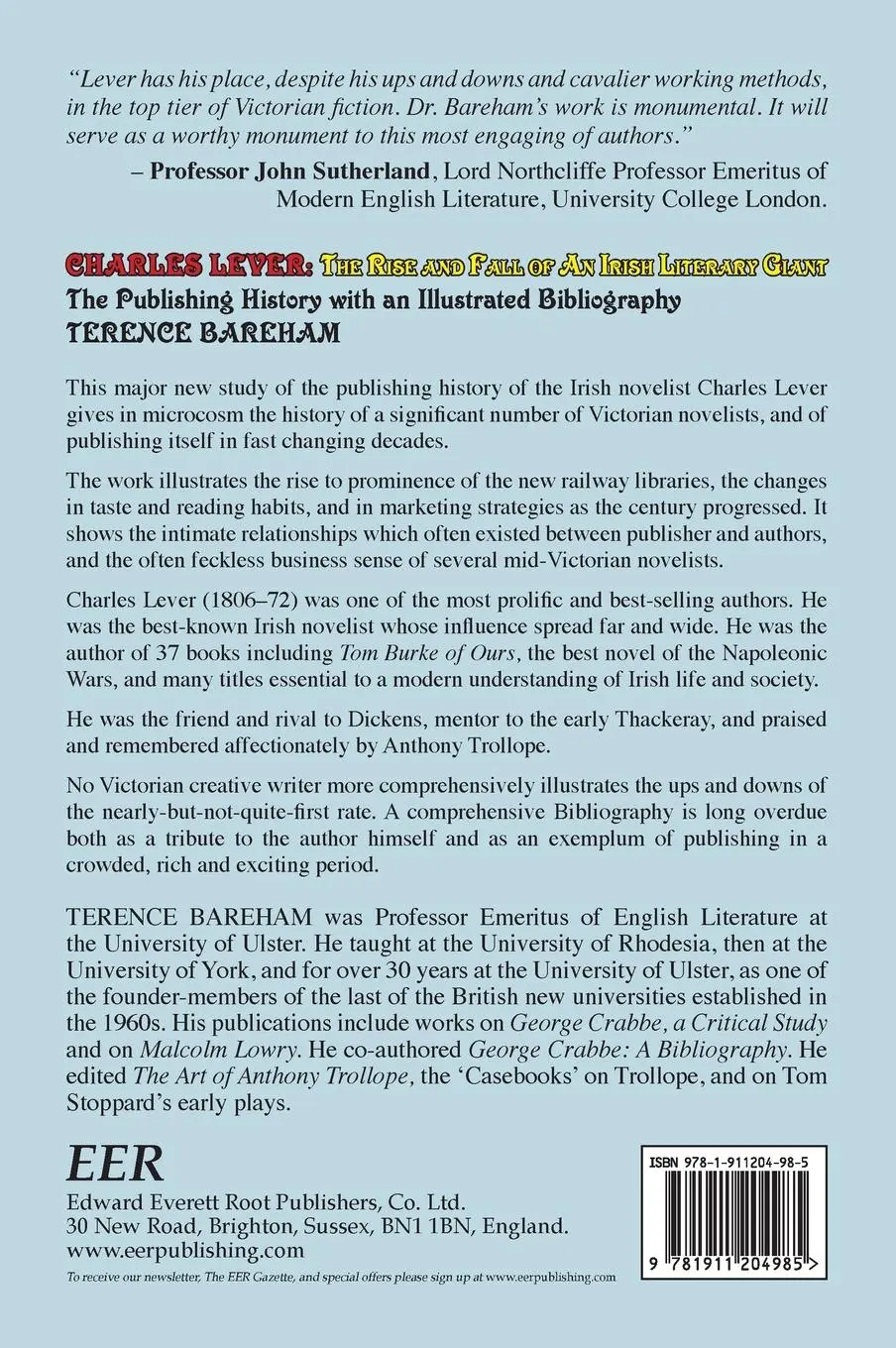 Rückseite: 9781911204985 | Charles Lever | Terence Bareham | Buch | Englisch | 2020