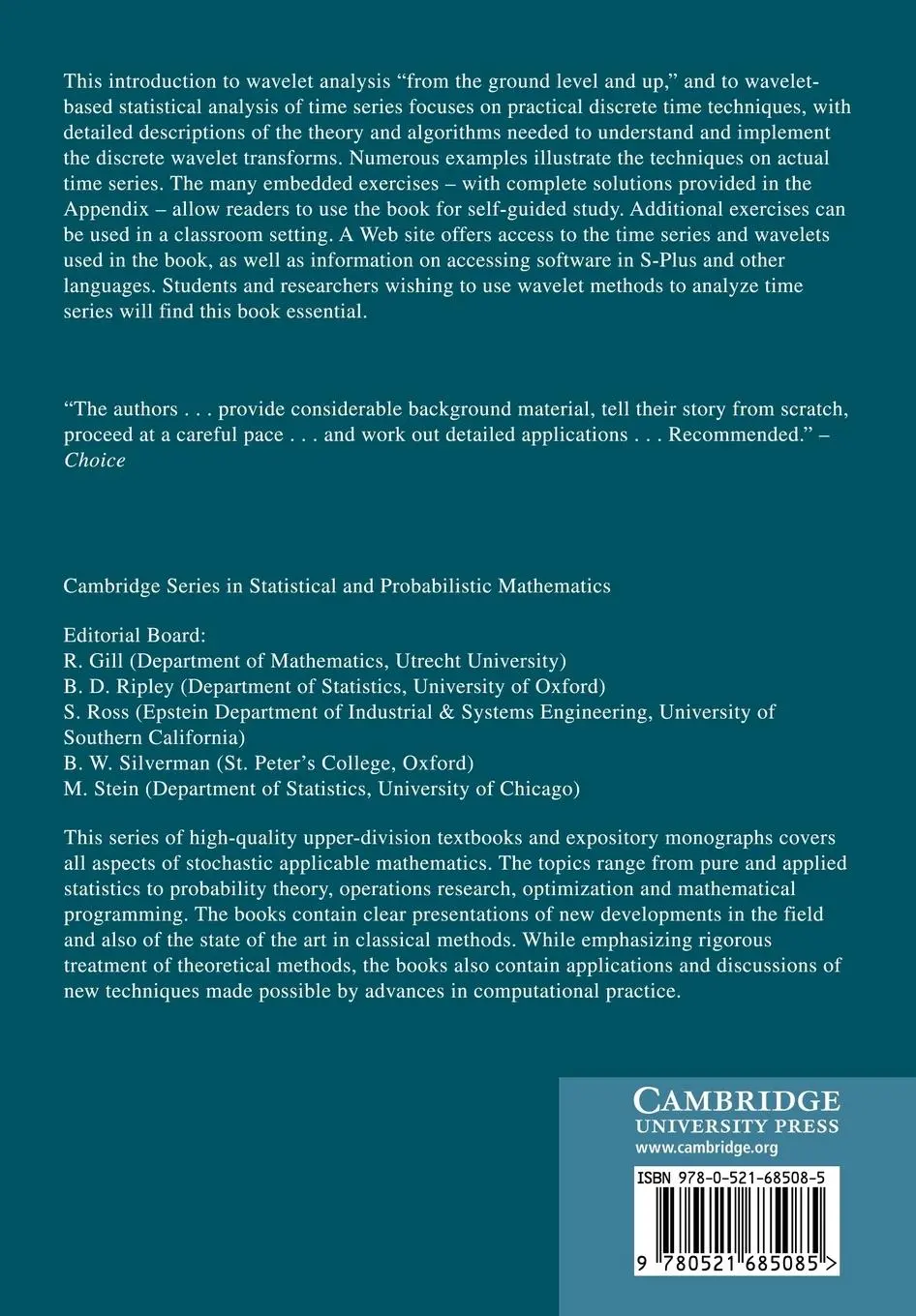 Rückseite: 9780521685085 | Wavelet Methods for Time Series Analysis | Donald B. Percival (u. a.)