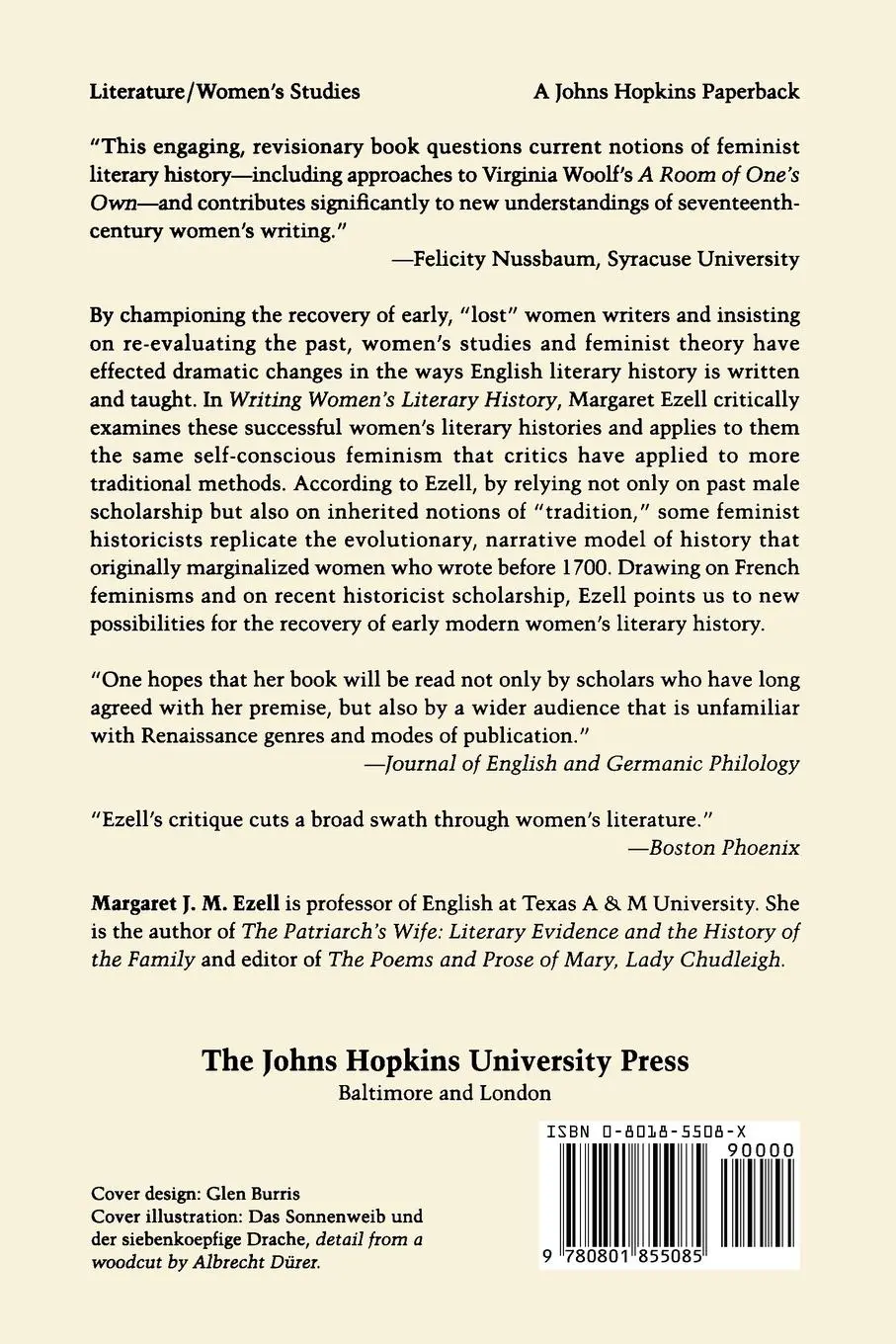 Rückseite: 9780801855085 | Writing Women's Literary History | Margaret J. M. Ezell | Taschenbuch