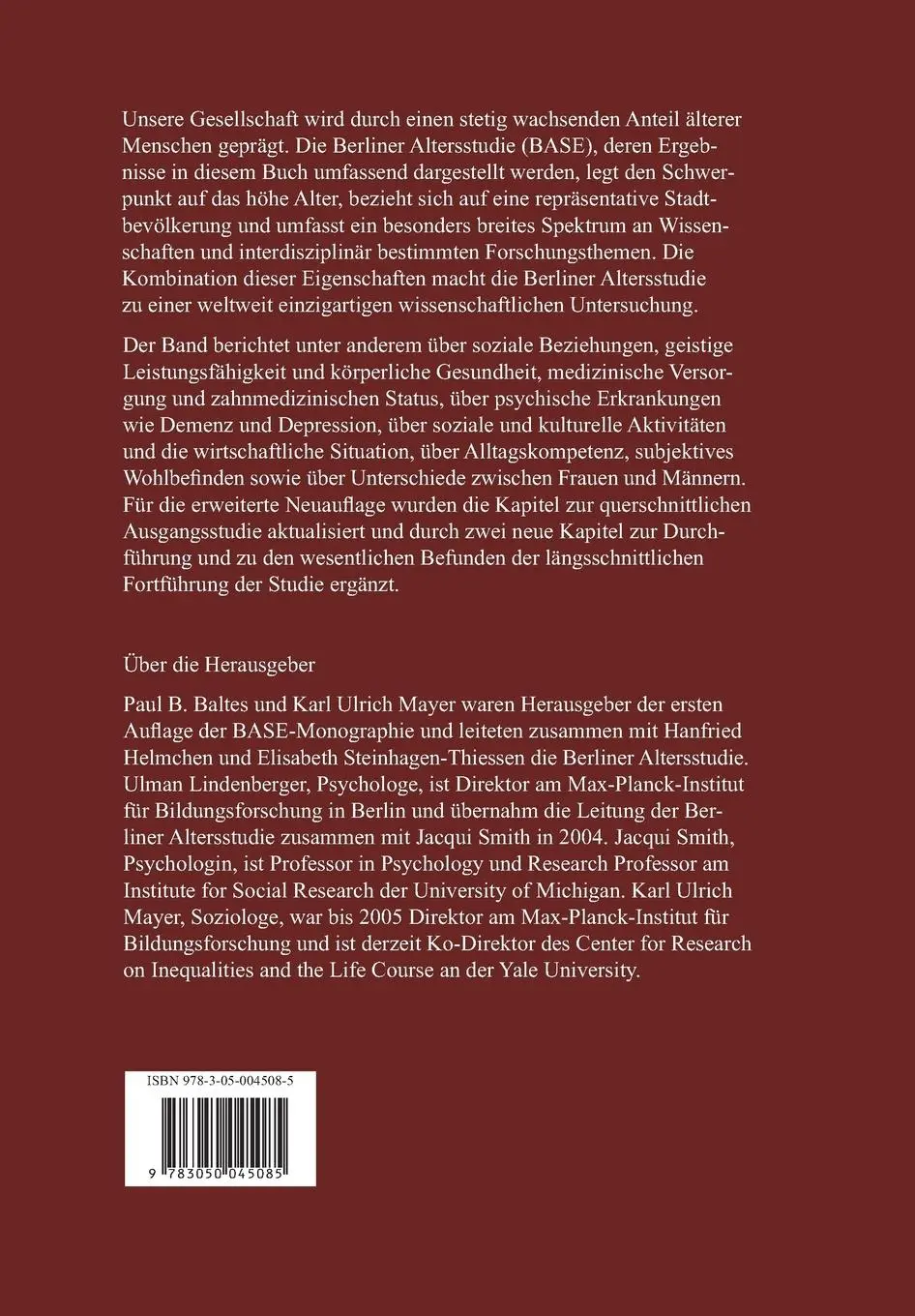 Rückseite: 9783050045085 | Die Berliner Altersstudie | Ulman Lindenberger (u. a.) | Taschenbuch