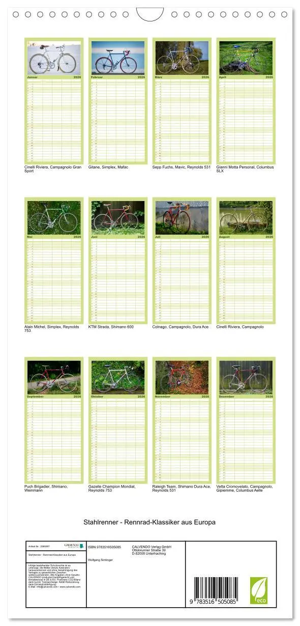 Bild: 9783516505085 | Familienplaner 2026 - Stahlrenner - Rennrad-Klassiker aus Europa...