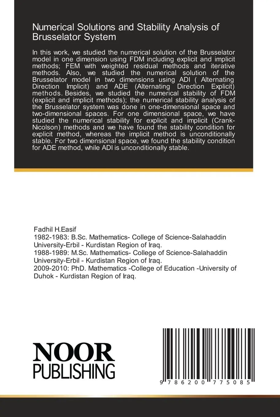 Rückseite: 9786200775085 | Numerical Solutions and Stability Analysis of Brusselator System