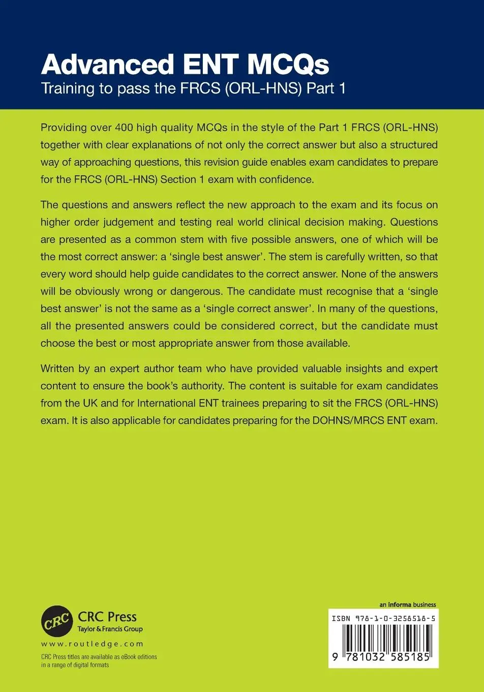 Rückseite: 9781032585185 | Advanced ENT MCQs | Training to pass the FRCS (ORL-HNS) Part 1 | Buch