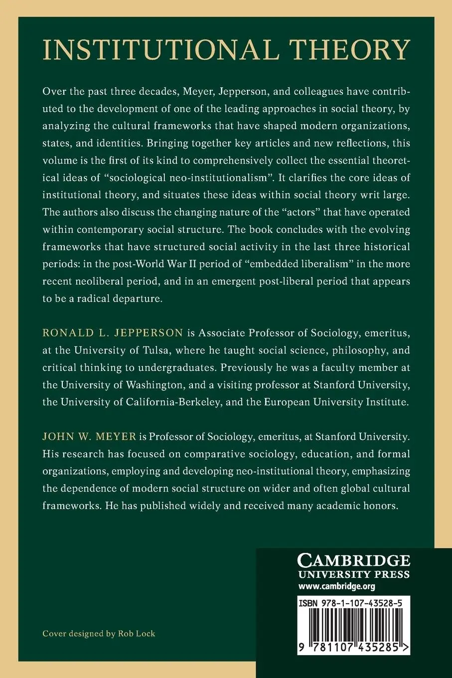 Rückseite: 9781107435285 | Institutional Theory | Ronald L. Jepperson (u. a.) | Taschenbuch