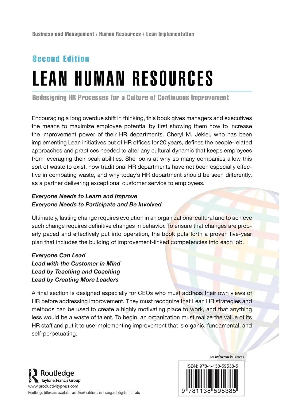 Rückseite: 9781138595385 | Lean Human Resources | Cheryl M. Jekiel | Taschenbuch | Englisch