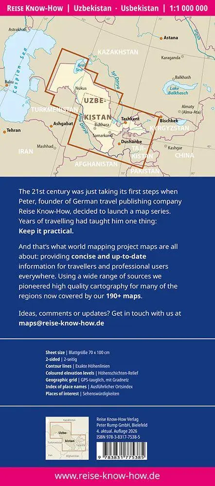Bild: 9783831775385 | Reise Know-How Landkarte Usbekistan / Uzbekistan (1:1.000.000) | 2 S.