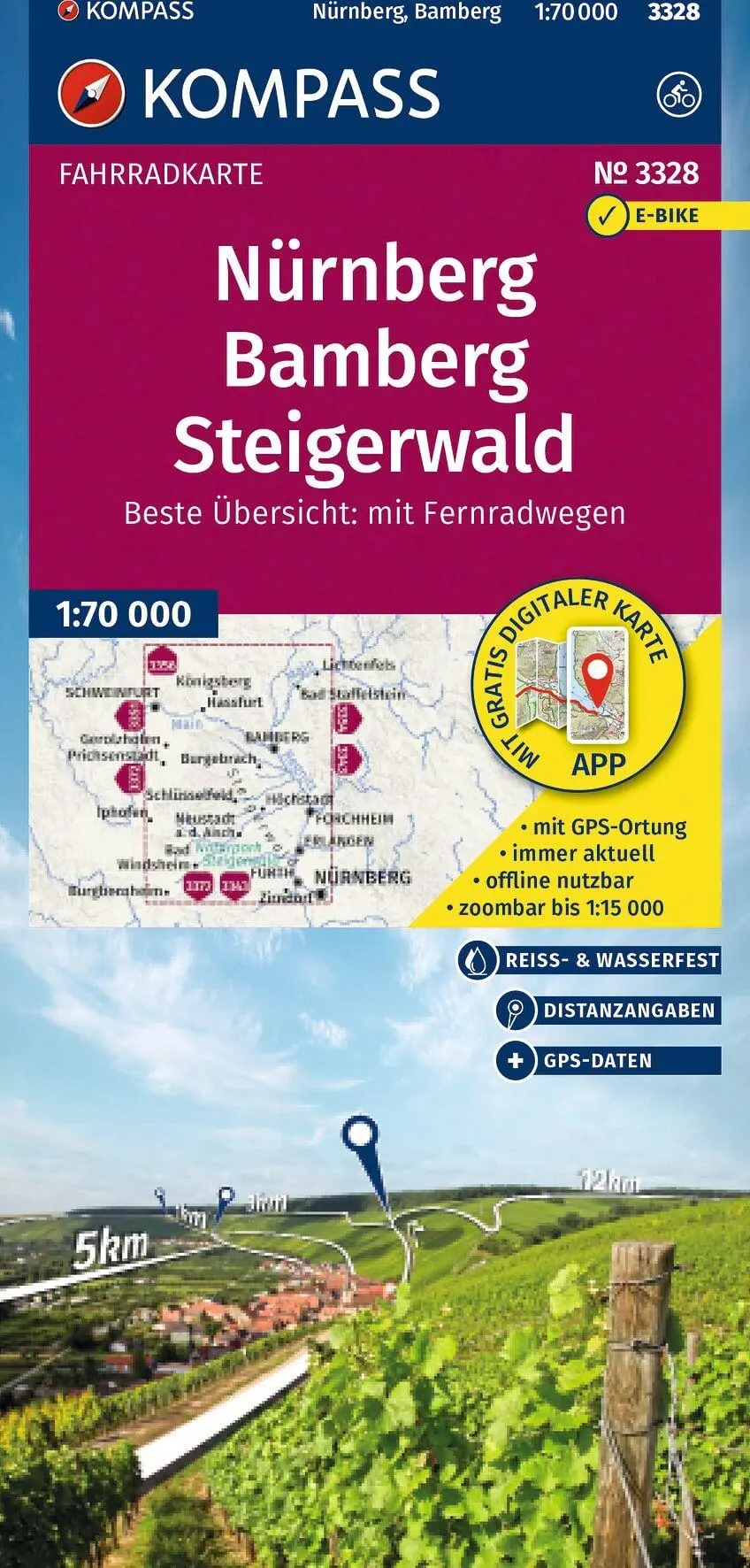 Cover: 9783991545385 | KOMPASS Fahrradkarte 3328 Nürnberg, Bamberg, Steigerwald 1:70.000