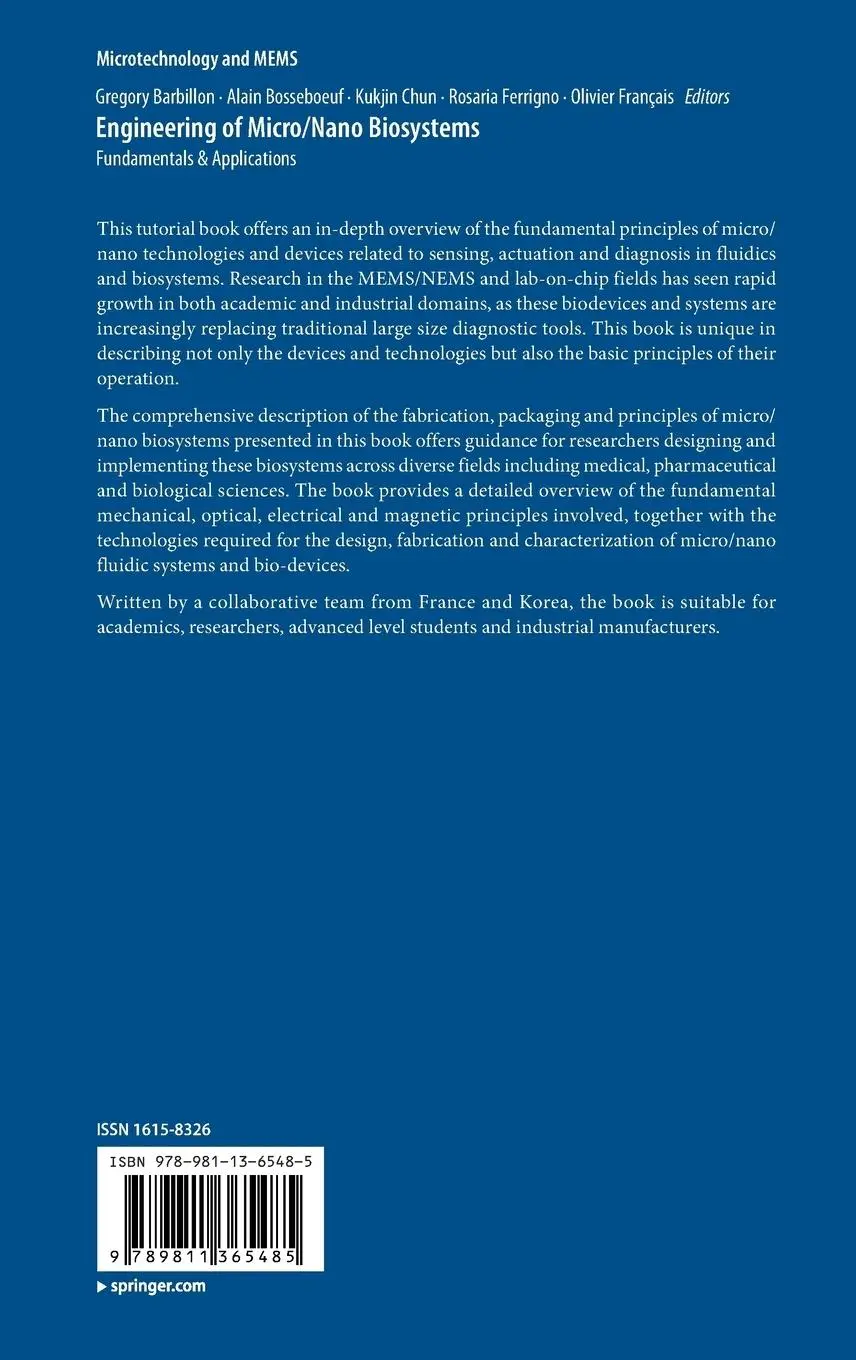 Rückseite: 9789811365485 | Engineering of Micro/Nano Biosystems | Fundamentals &amp; Applications