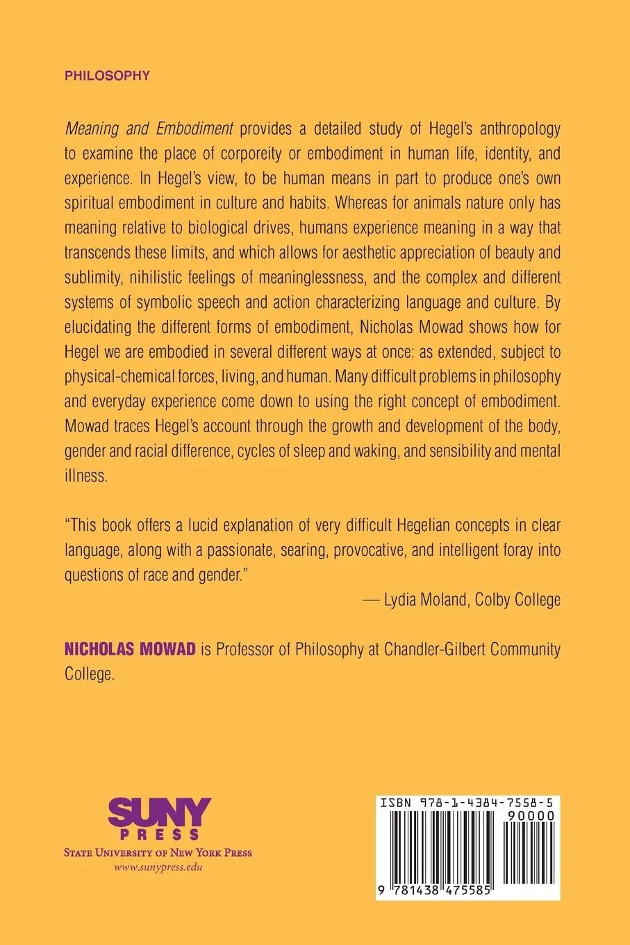 Rückseite: 9781438475585 | Meaning and Embodiment | Human Corporeity in Hegel's Anthropology