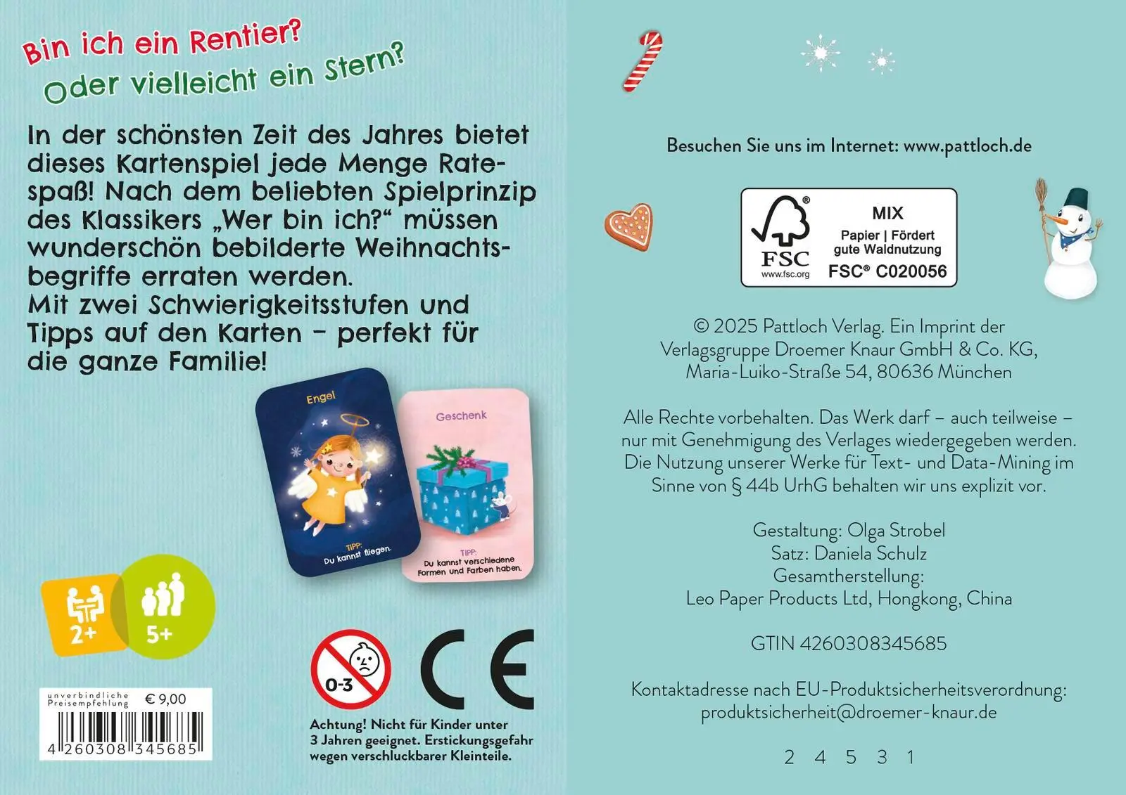 Rückseite: 4260308345685 | Rentier, Tanne, Weihnachtsmann | Pattloch Verlag | Spiel | Schachtel