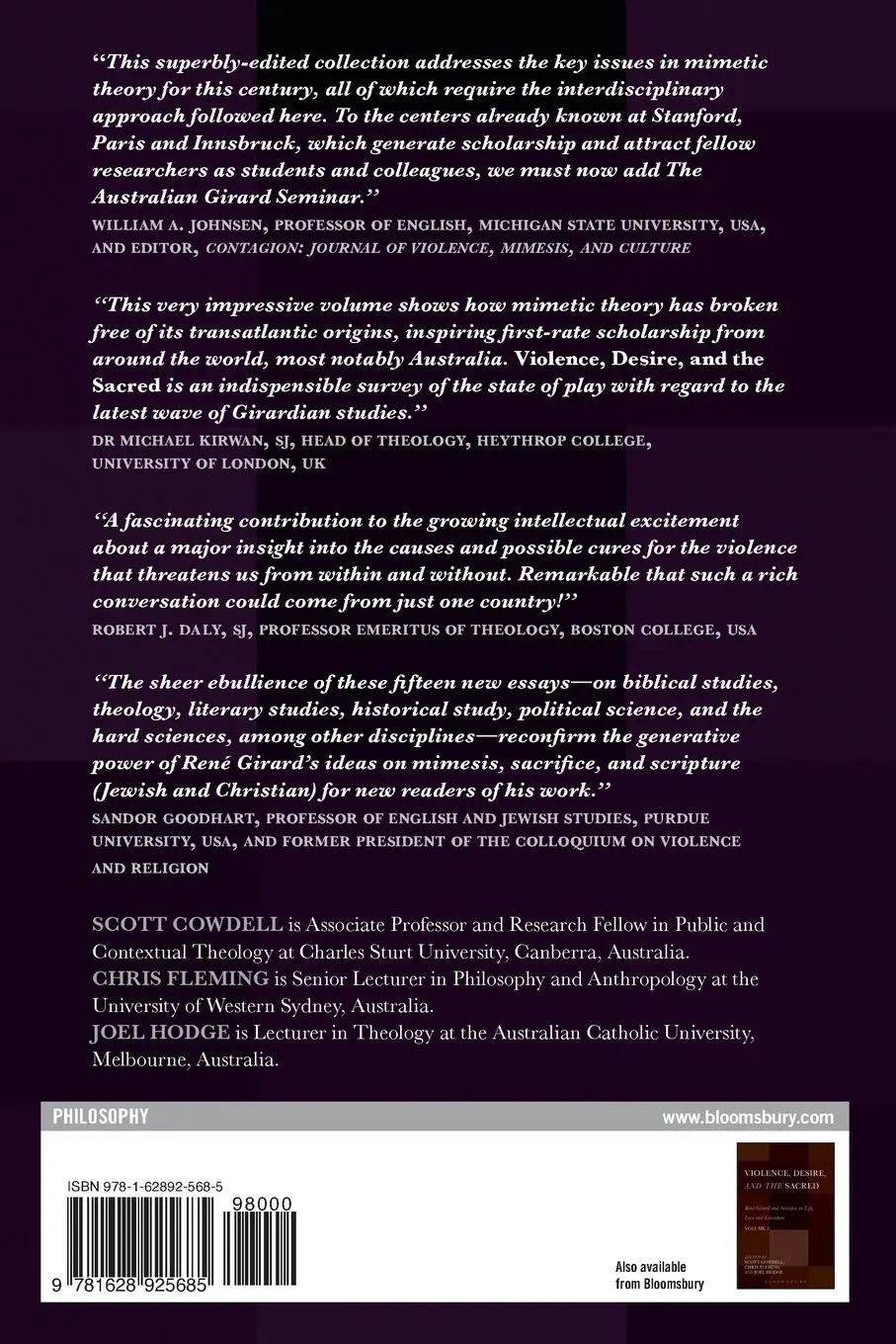 Rückseite: 9781628925685 | Violence, Desire, and the Sacred, Volume 1 | Scott Cowdell (u. a.)