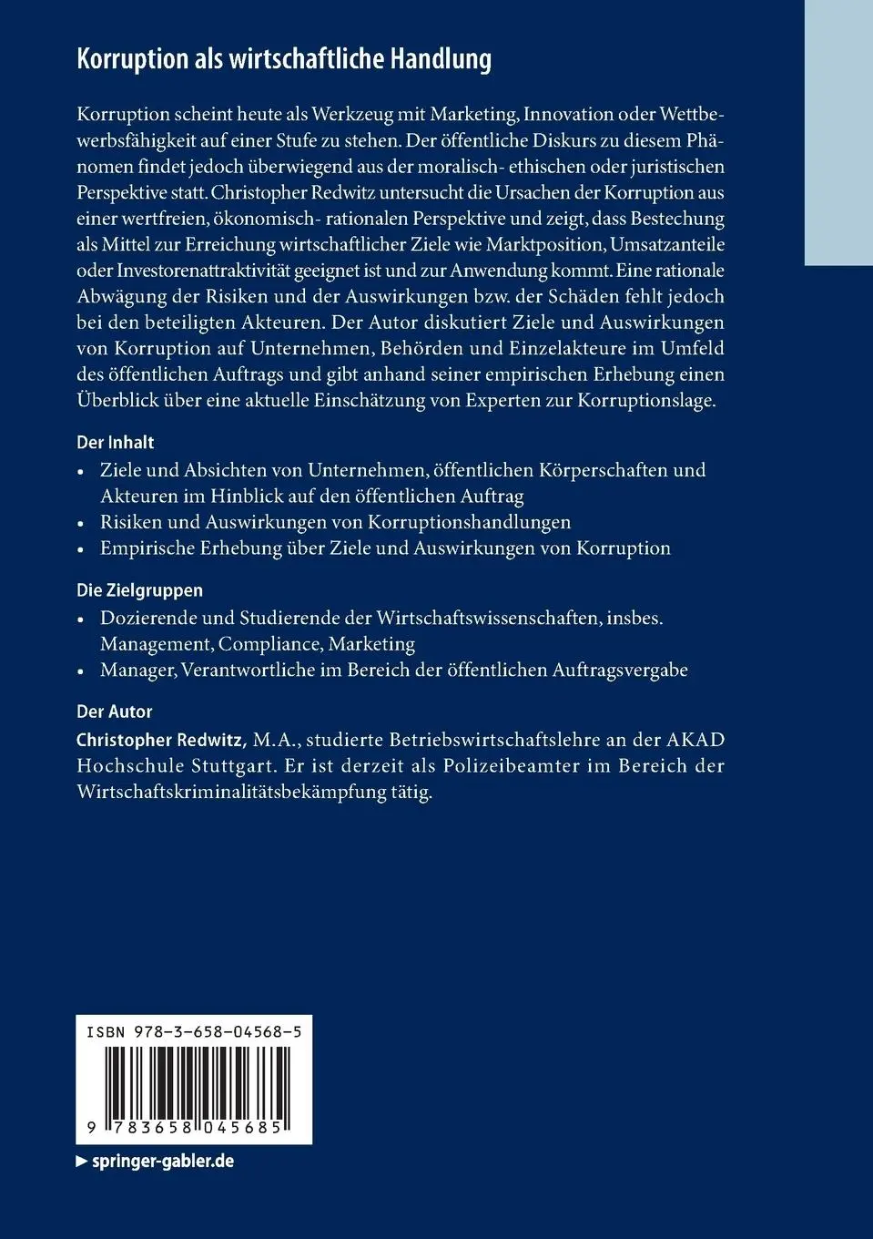 Rückseite: 9783658045685 | Korruption als wirtschaftliche Handlung | Christopher Redwitz | Buch