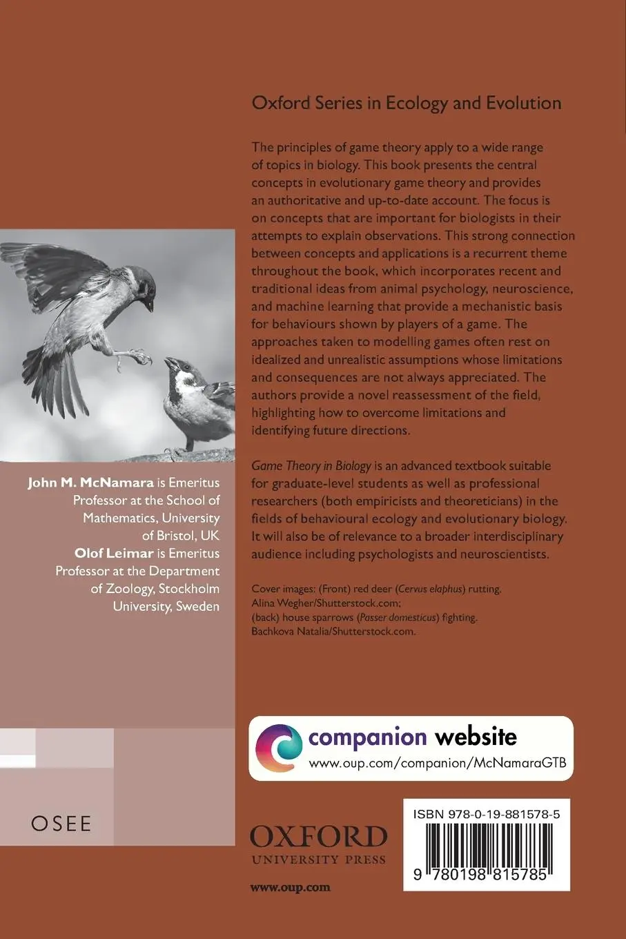 Rückseite: 9780198815785 | Game Theory in Biology | Concepts and Frontiers | McNamara (u. a.)