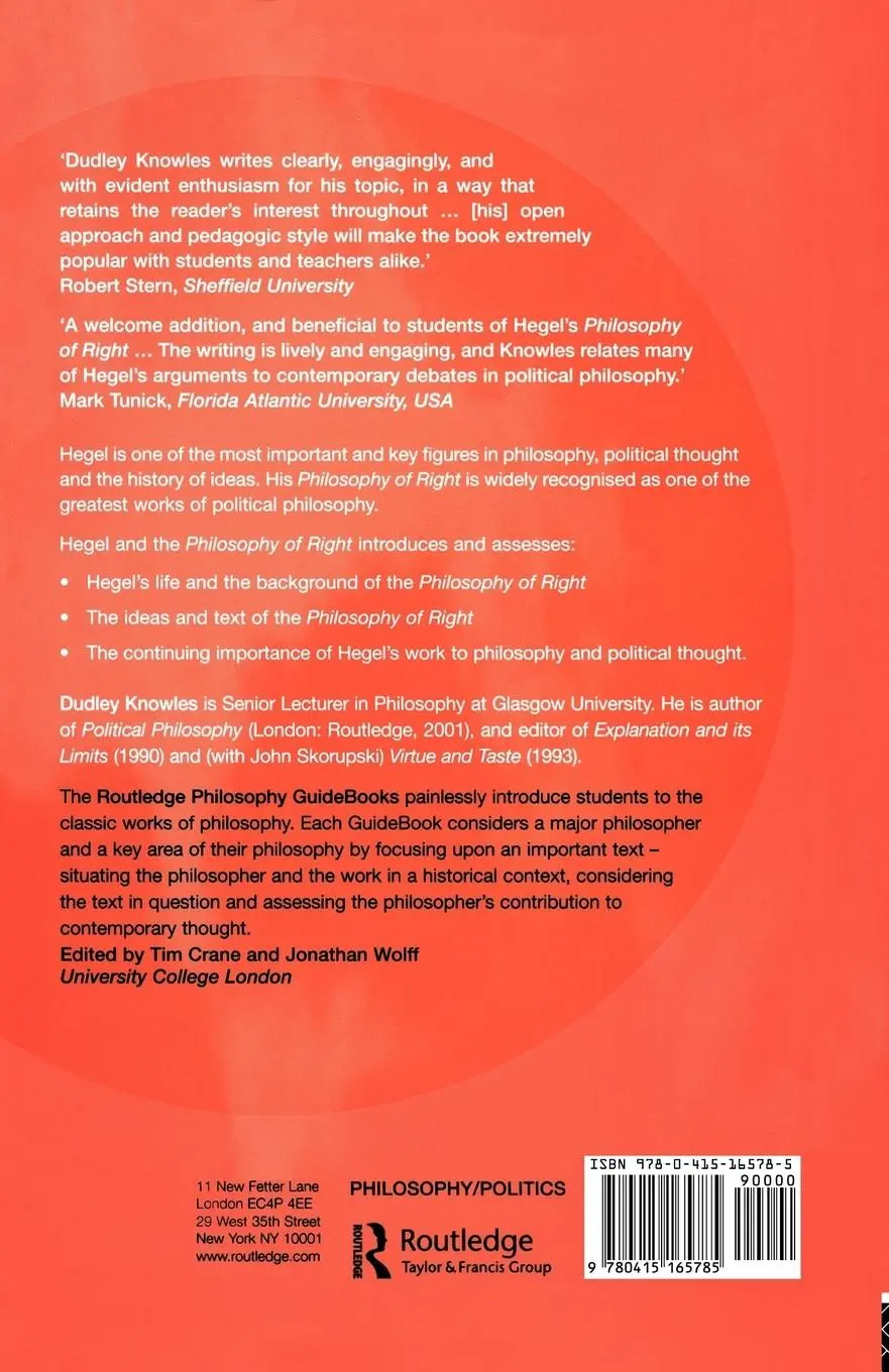 Rückseite: 9780415165785 | Routledge Philosophy GuideBook to Hegel and the Philosophy of Right