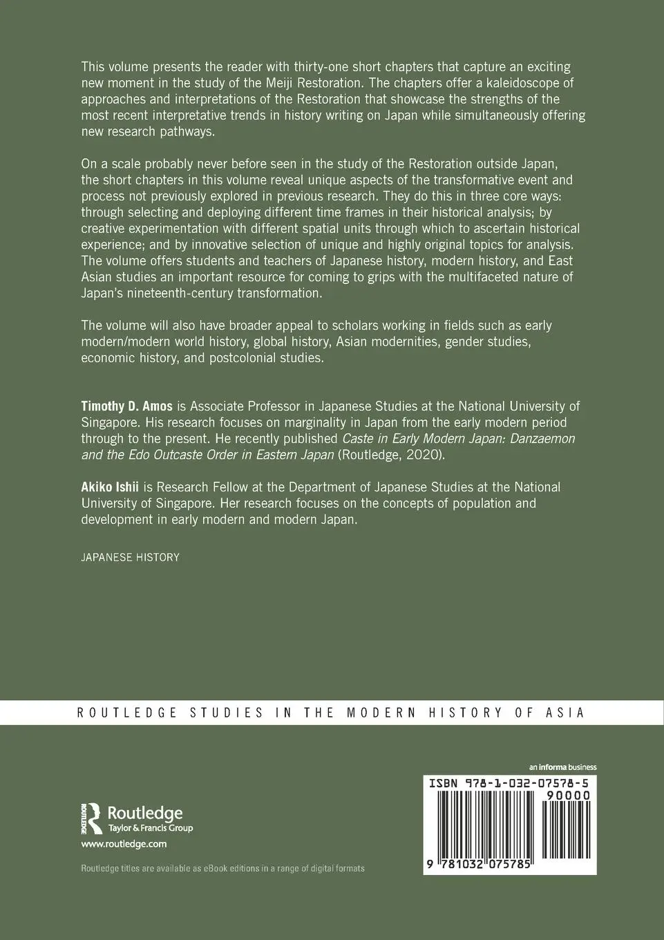 Rückseite: 9781032075785 | Revisiting Japan's Restoration | Timothy Amos (u. a.) | Taschenbuch