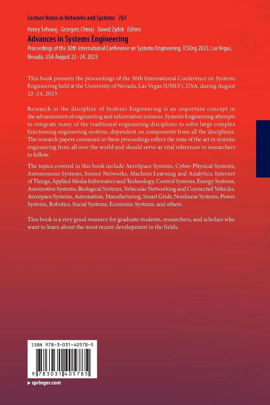 Rückseite: 9783031405785 | Advances in Systems Engineering | Henry Selvaraj (u. a.) | Taschenbuch