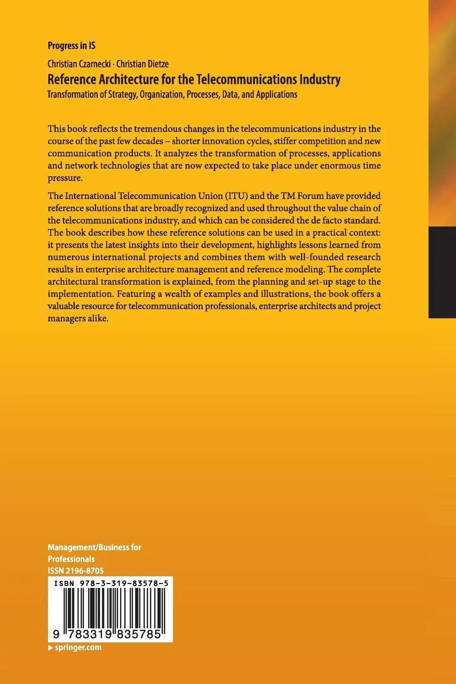 Rückseite: 9783319835785 | Reference Architecture for the Telecommunications Industry | Buch