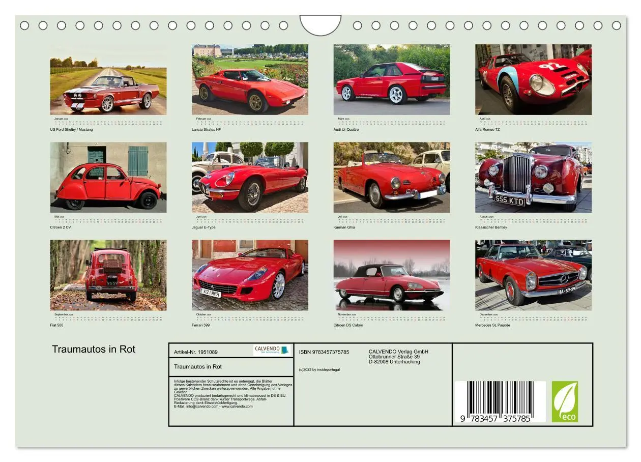 Bild: 9783457375785 | Traumautos in Rot (Wandkalender 2026 DIN A4 quer), CALVENDO...
