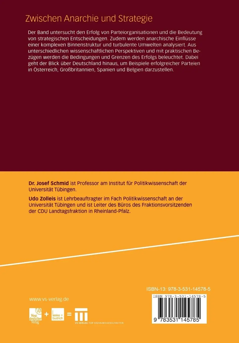 Rückseite: 9783531145785 | Zwischen Anarchie und Strategie | Der Erfolg von Parteiorganisationen