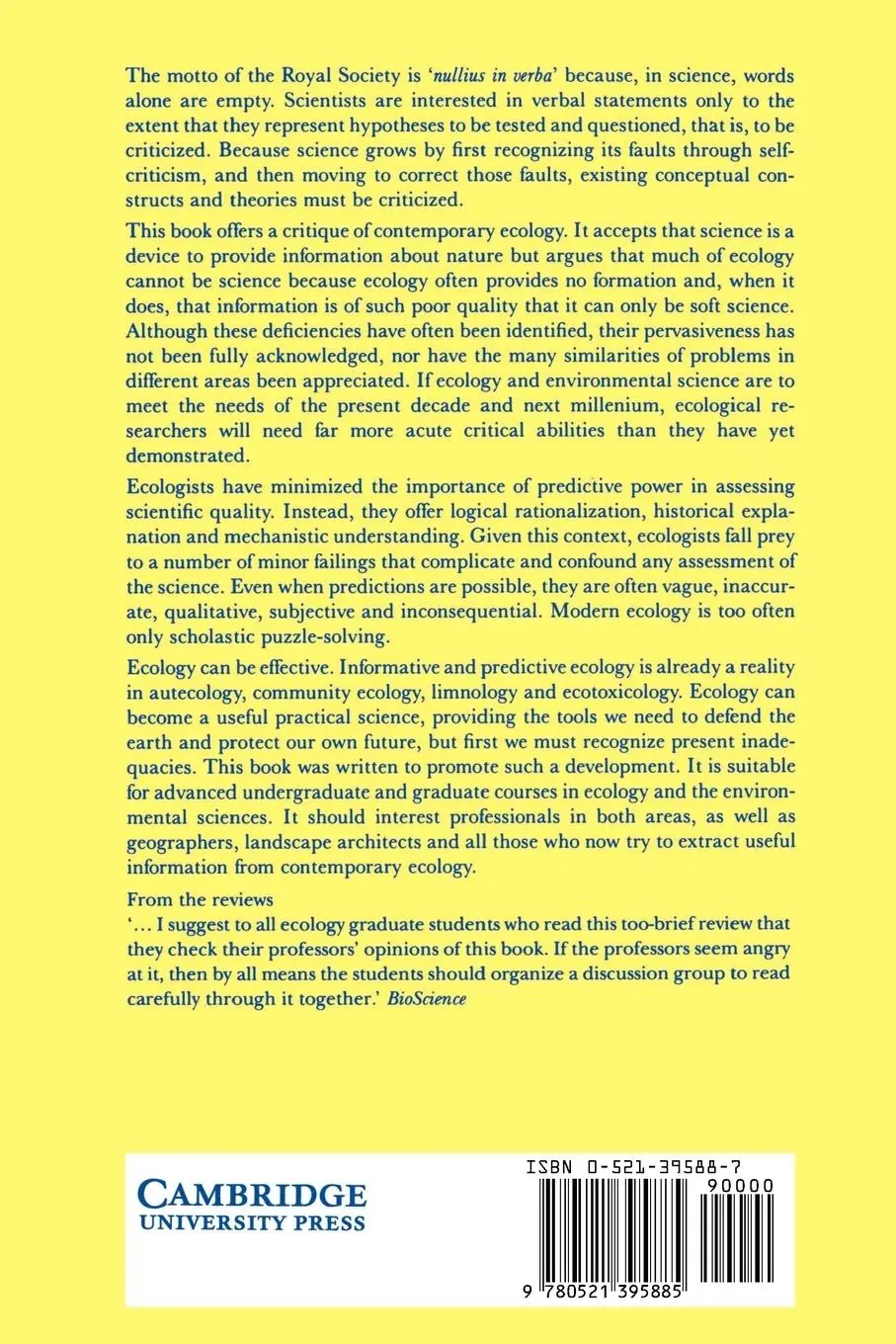 Rückseite: 9780521395885 | A Critique for Ecology | Robert Henry Peters | Taschenbuch | Englisch