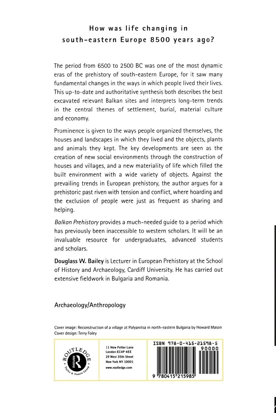 Rückseite: 9780415215985 | Balkan Prehistory | Exclusion, Incorporation and Identity | Bailey