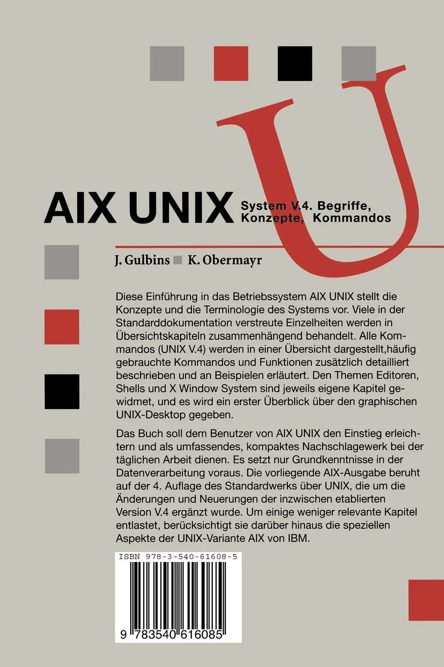 Rückseite: 9783540616085 | AIX UNIX System V.4 | Begriffe, Konzepte, Kommandos | Obermayr (u. a.)