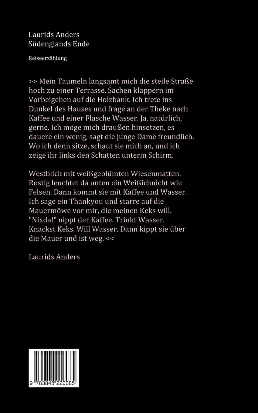 Rückseite: 9783848226085 | Südenglands Ende | Reiseerzählung | Laurids Anders | Taschenbuch