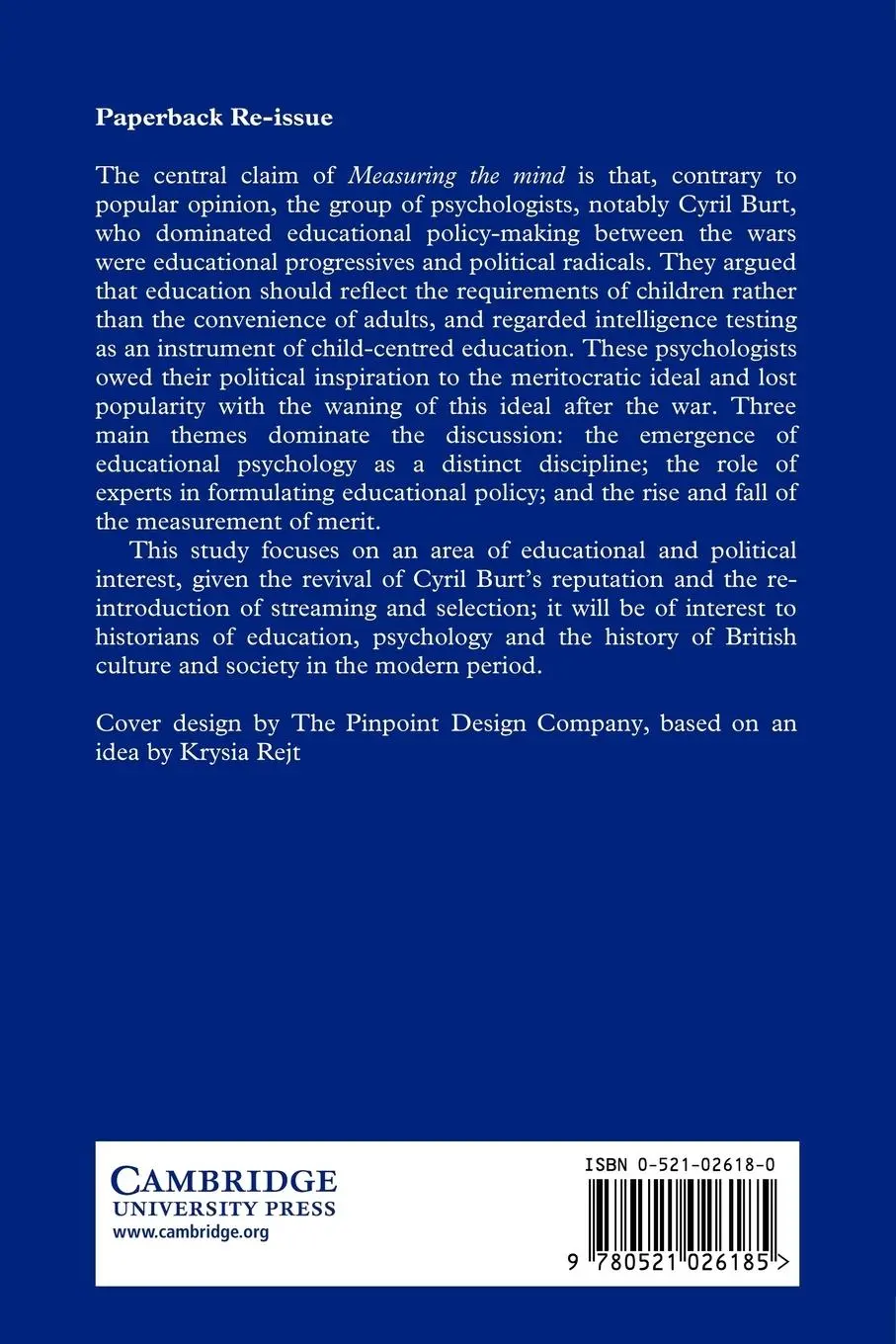 Rückseite: 9780521026185 | Measuring the Mind | Education and Psychology in England C.1860 C.1990