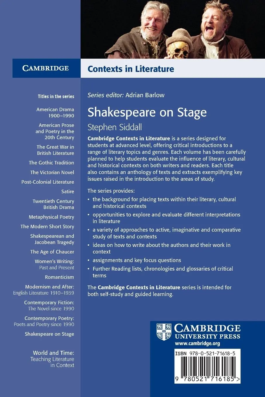 Rückseite: 9780521716185 | Shakespeare on Stage | Stephen Siddall | Taschenbuch | Englisch | 2008