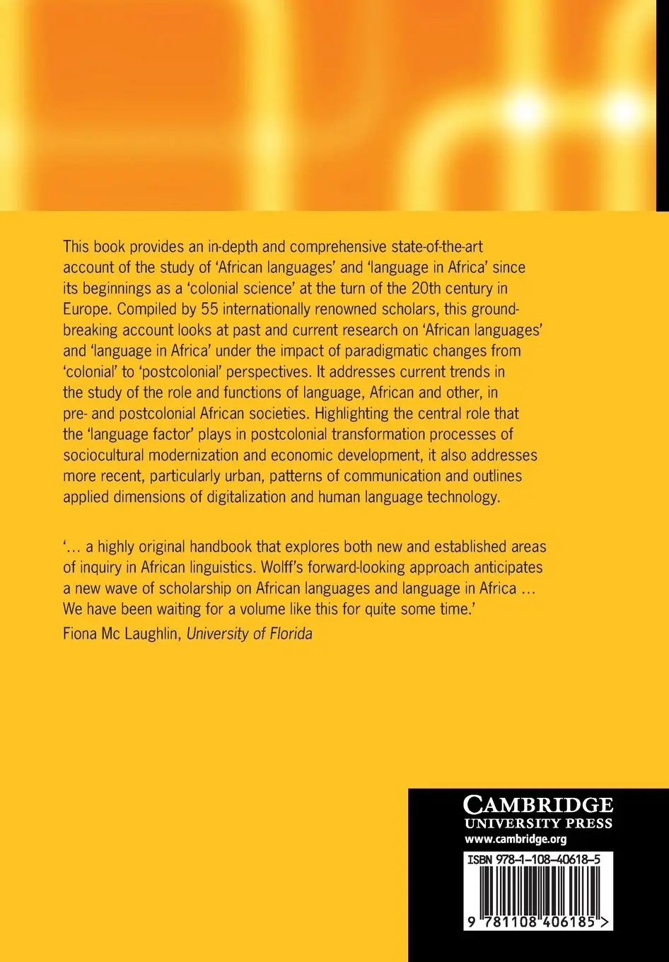 Rückseite: 9781108406185 | The Cambridge Handbook of African Linguistics | H. Ekkehard Wolff