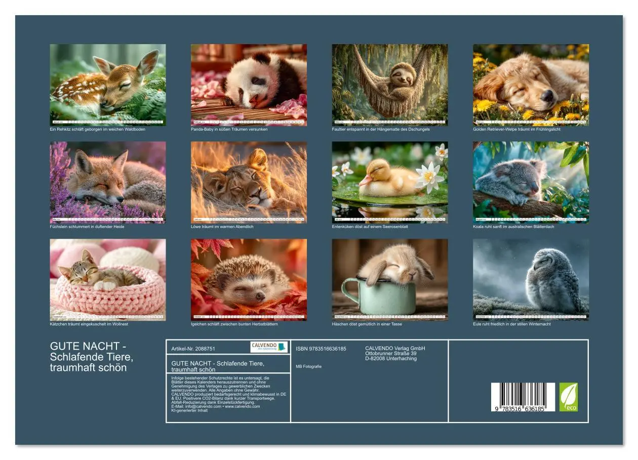 Bild: 9783516636185 | GUTE NACHT - Schlafende Tiere, traumhaft schön (Wandkalender 2026...