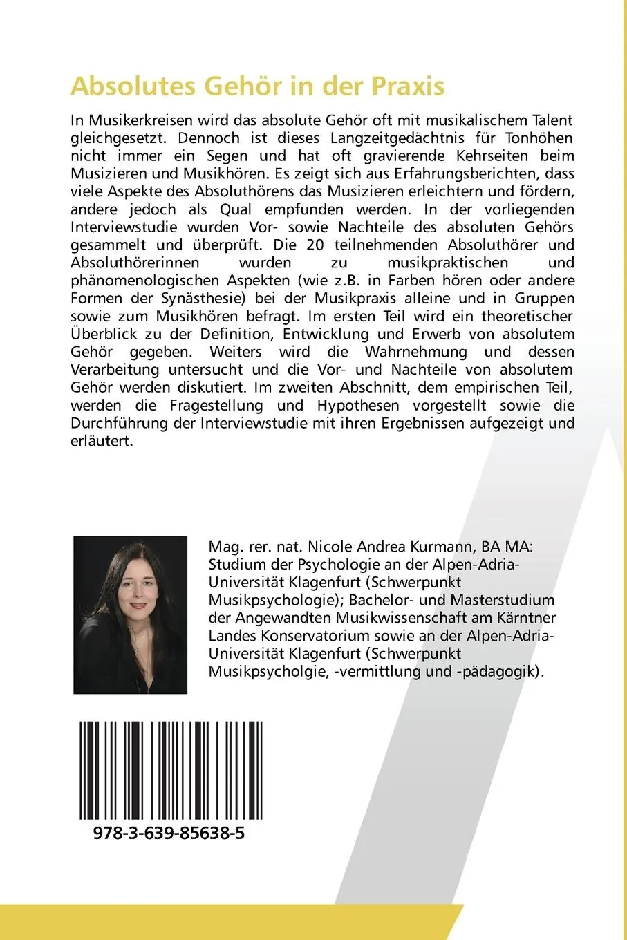 Rückseite: 9783639856385 | Absolutes Gehör in der Praxis | Nicole Andrea Kurmann | Taschenbuch