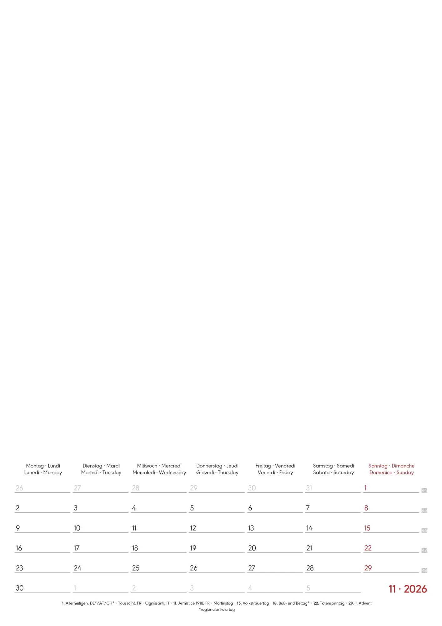 Bild: 4069095006485 | Kreativ-Kalender A4 Notiz 2026 mit Platz für Notizen - weiß - 21 x...