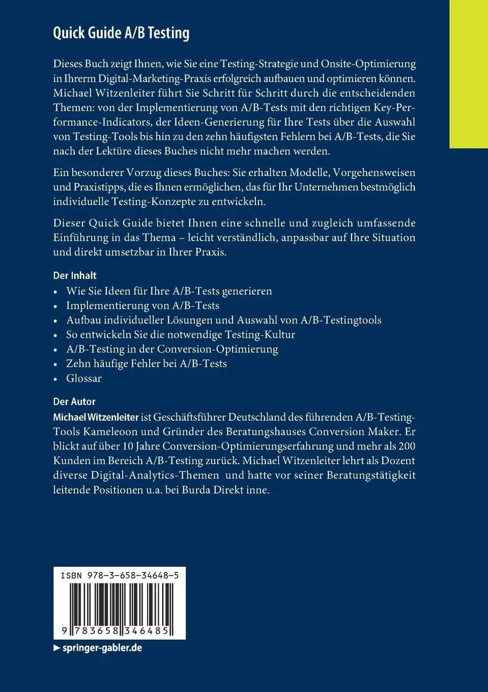 Rückseite: 9783658346485 | Quick Guide A/B Testing | Michael Witzenleiter | Taschenbuch | xx