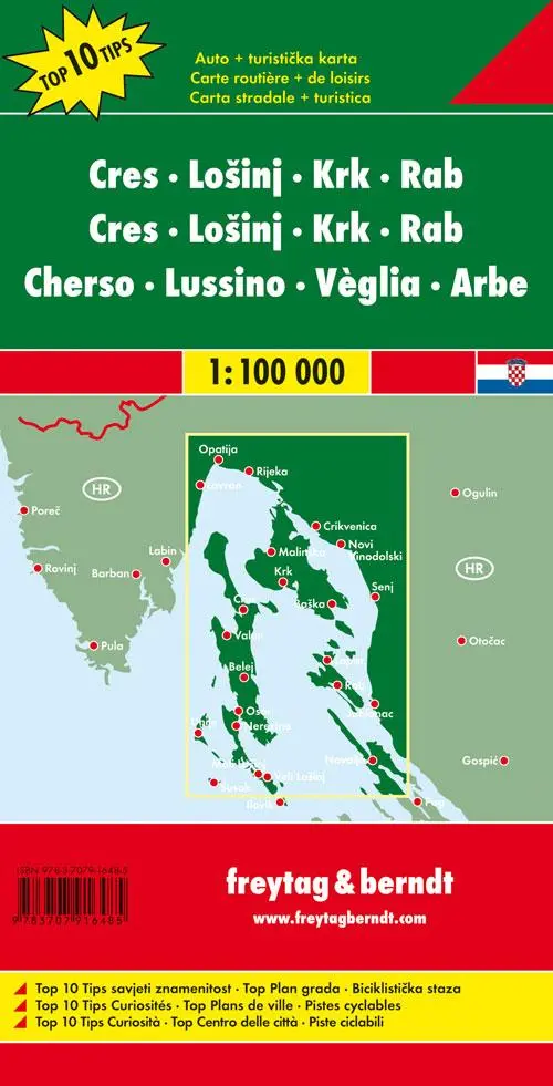 Rückseite: 9783707916485 | Cres - LoSinj - Krk - Rab, Top 10 Tips, Autokarte 1:100.000 | berndt
