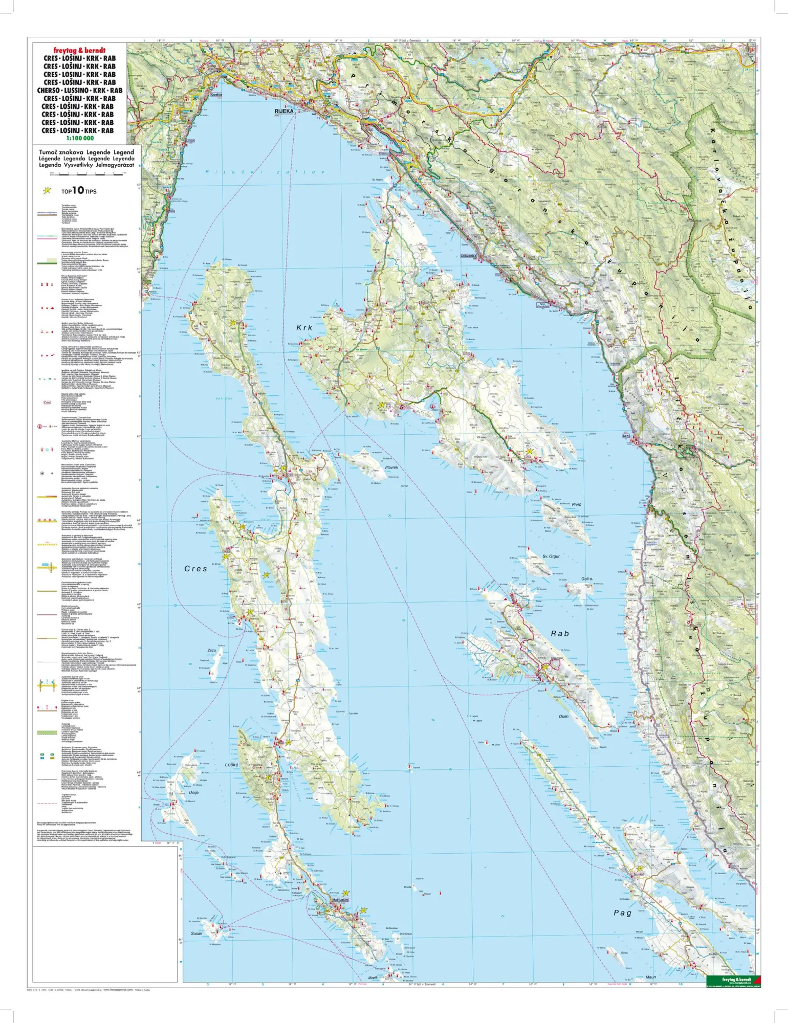 Bild: 9783707916485 | Cres - LoSinj - Krk - Rab, Top 10 Tips, Autokarte 1:100.000 | berndt