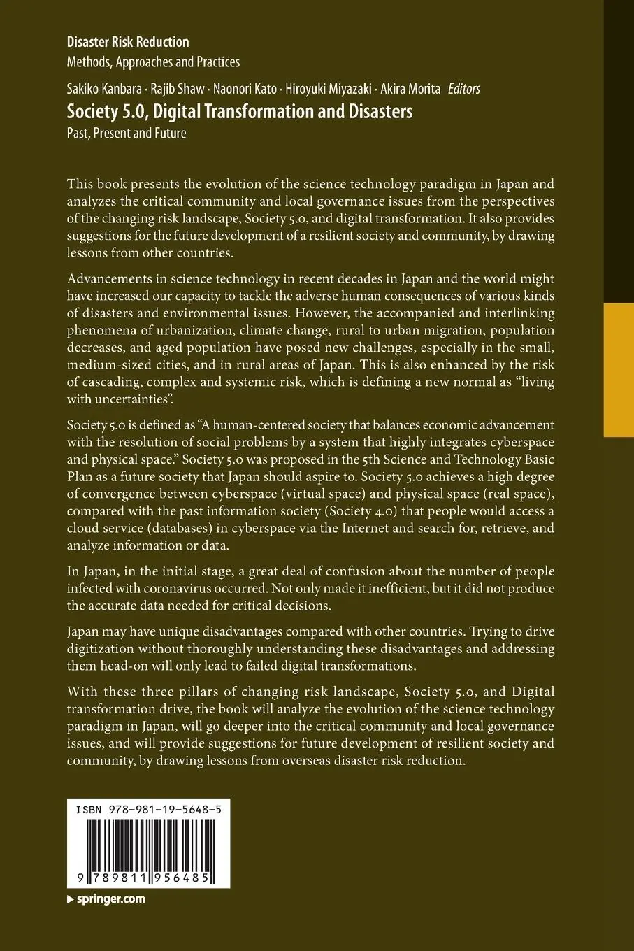 Rückseite: 9789811956485 | Society 5.0, Digital Transformation and Disasters | Kanbara (u. a.)