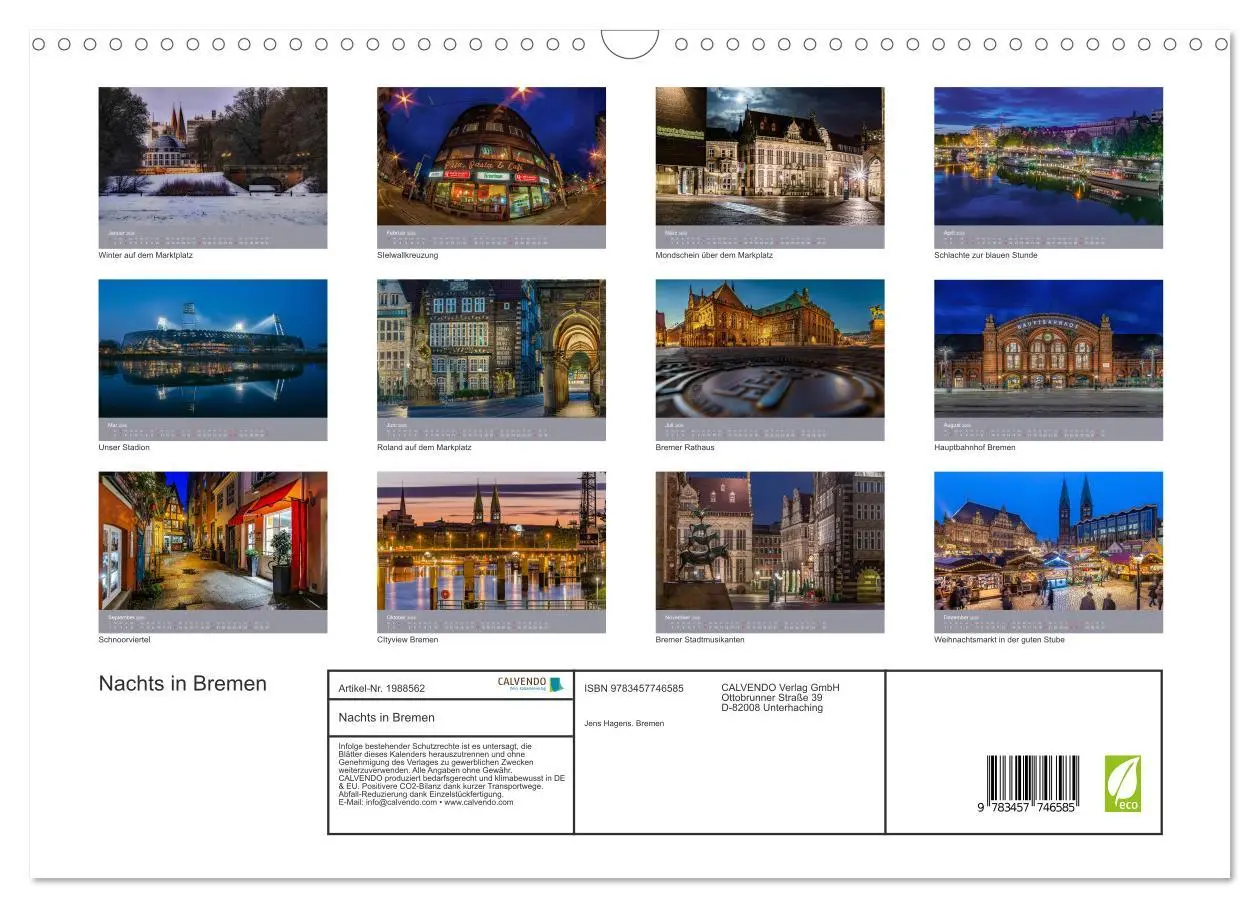 Bild: 9783457746585 | Nachts in Bremen (Wandkalender 2026 DIN A3 quer), CALVENDO...