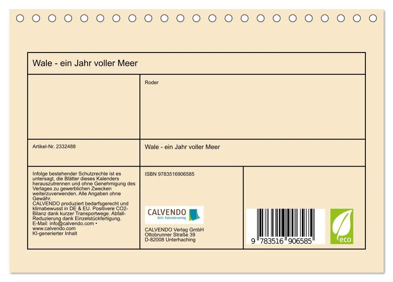 Bild: 9783516906585 | Wale - ein Jahr voller Meer (Tischkalender 2027 DIN A5 quer),...