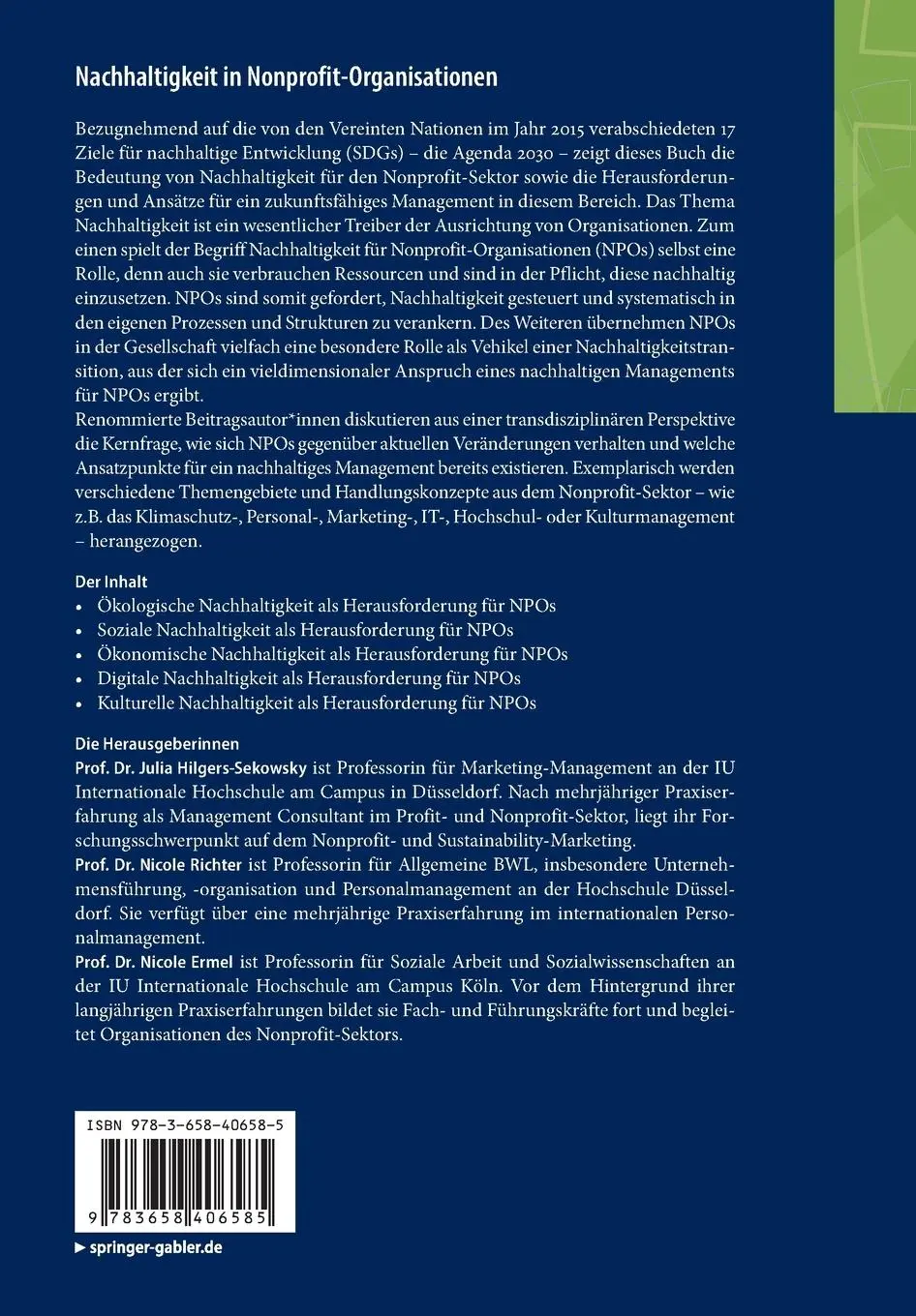 Rückseite: 9783658406585 | Nachhaltigkeit in Nonprofit-Organisationen | Hilgers-Sekowsky (u. a.)