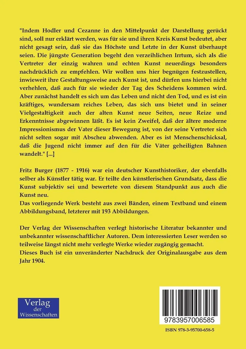 Rückseite: 9783957006585 | Cézanne und Hodler | Fritz Burger | Taschenbuch | 184 S. | Deutsch