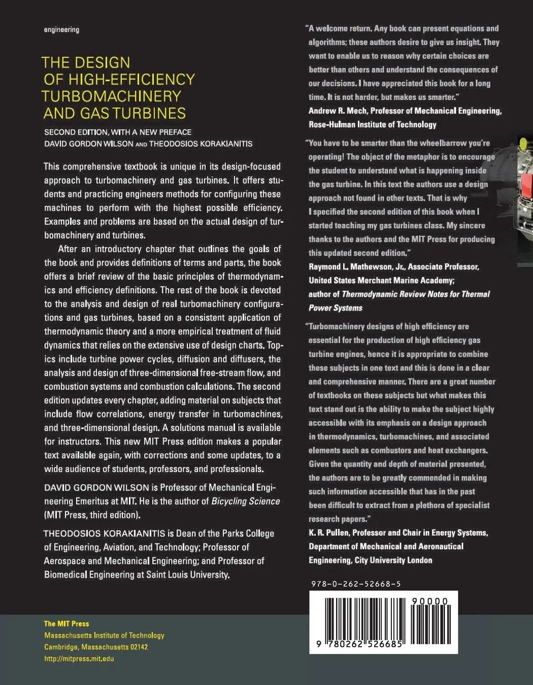 Rückseite: 9780262526685 | The Design of High-Efficiency Turbomachinery and Gas Turbines,...