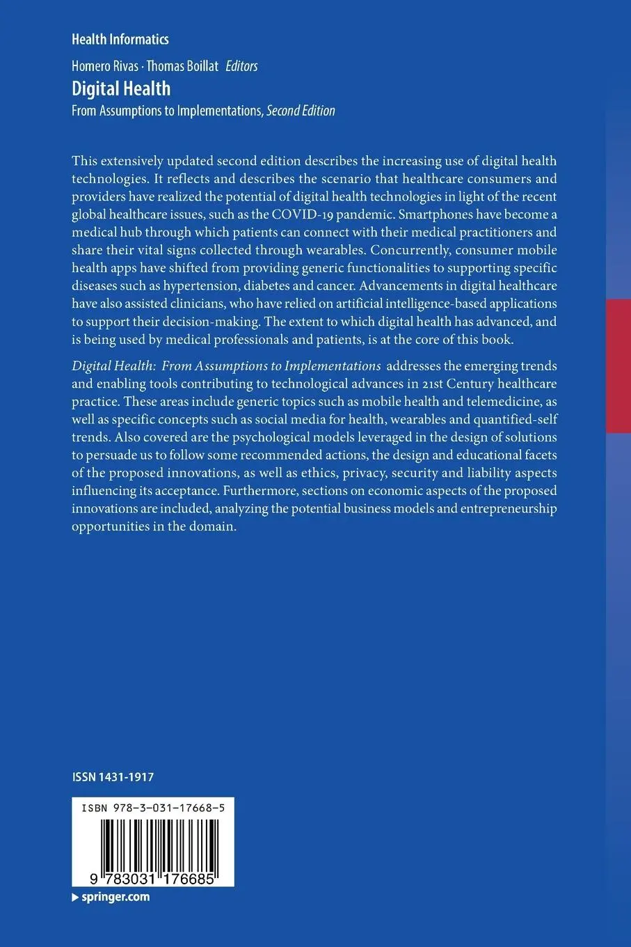 Rückseite: 9783031176685 | Digital Health | From Assumptions to Implementations | Rivas (u. a.)