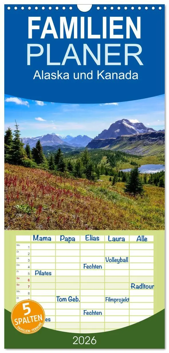 Cover: 9783516516685 | Familienplaner 2026 - Alaska und Kanada mit 5 Spalten...