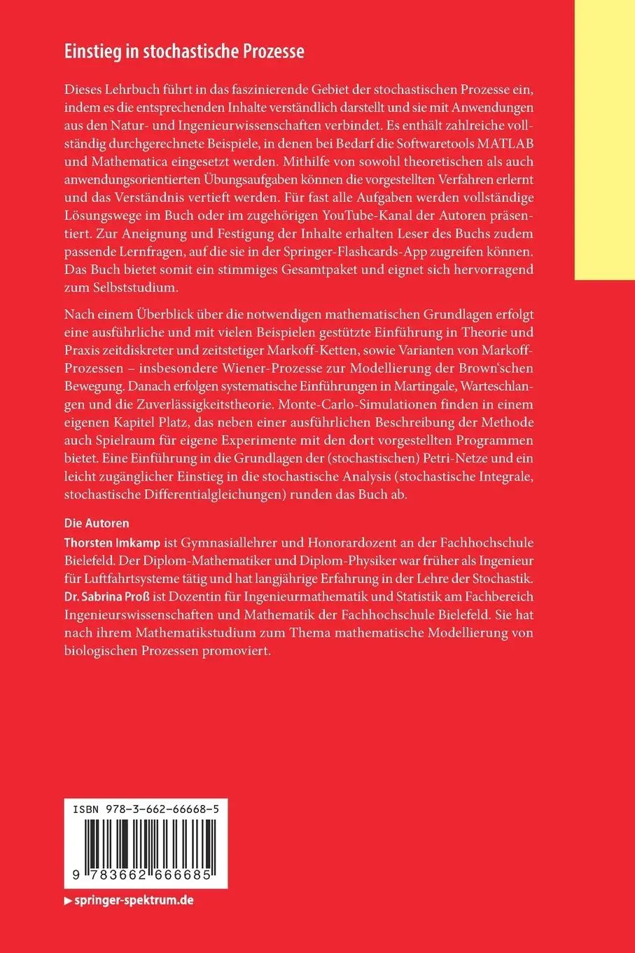 Rückseite: 9783662666685 | Einstieg in stochastische Prozesse | Sabrina Proß (u. a.) | Bundle