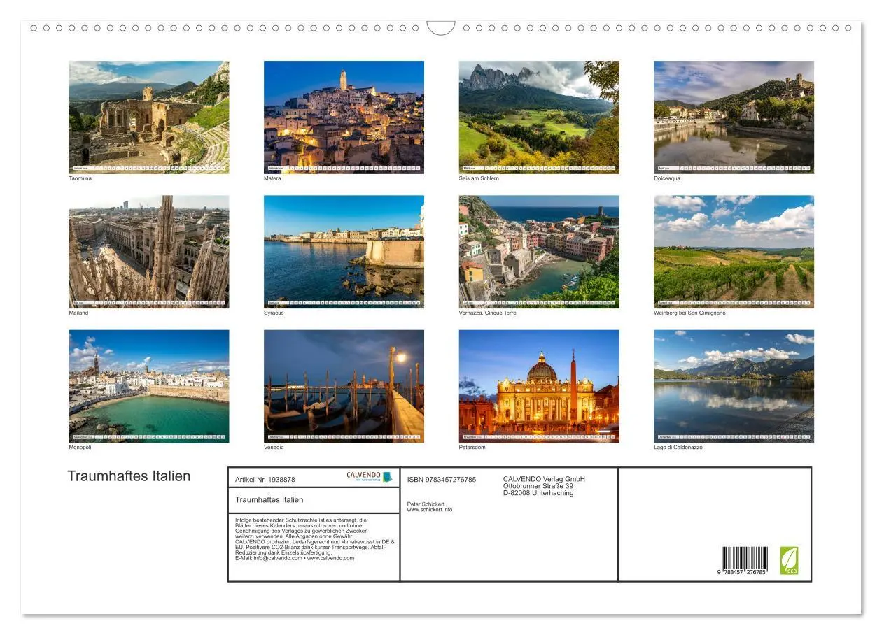 Bild: 9783457276785 | Traumhaftes Italien (Wandkalender 2026 DIN A2 quer), CALVENDO...